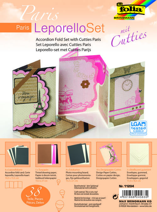 Sada Cutties – Leporelo s designovými papíry Paříž, 38 dílů pro scrapbooking a tvoření