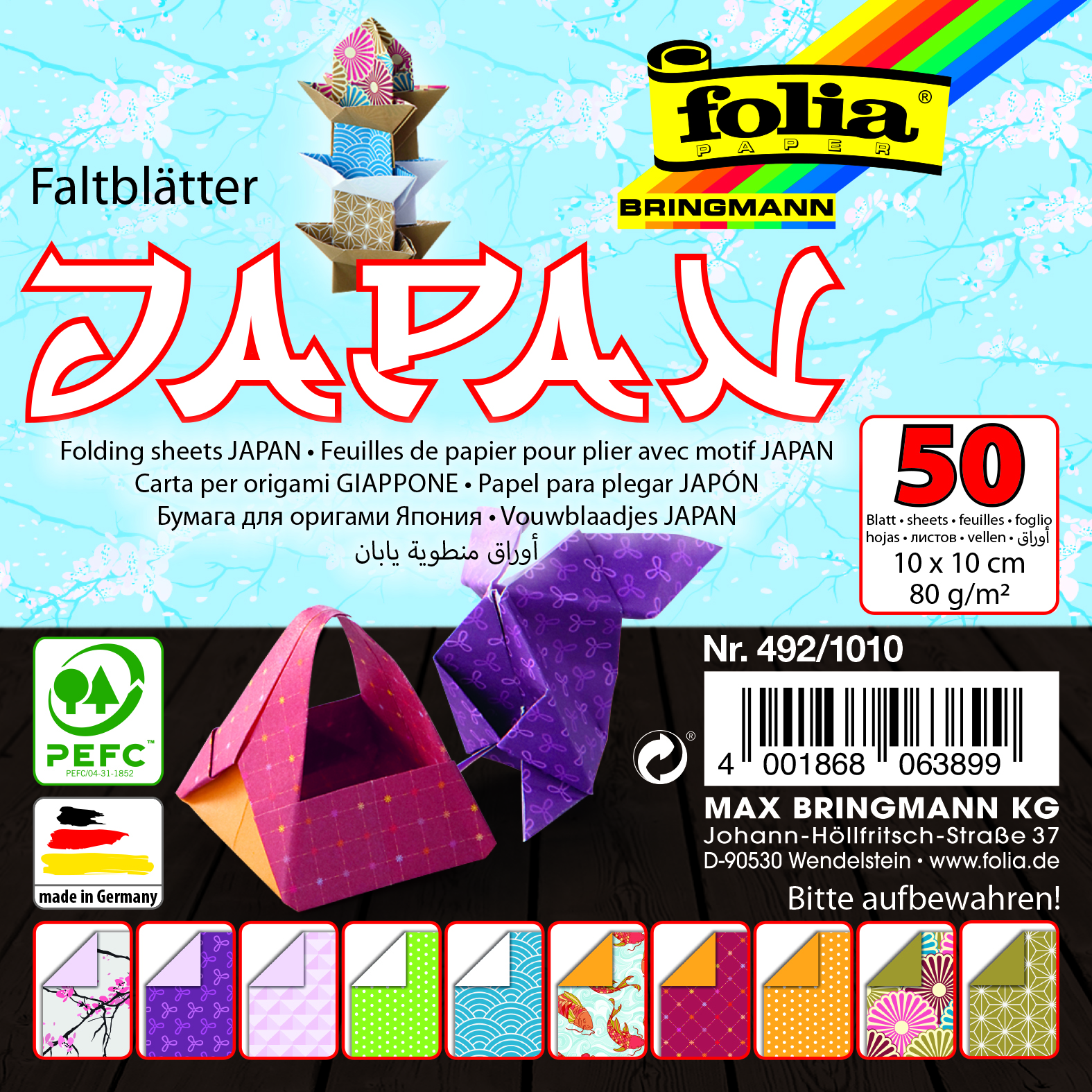 Origami papír "JAPONSKO" - 80 g/m2 - 10 x 10 cm