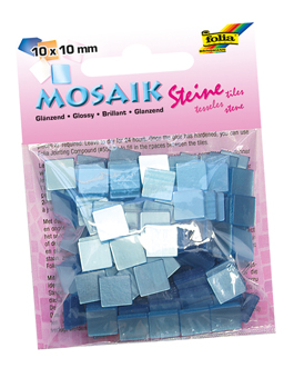 Mozaikové kamínky lesklé 10x10 mm 190 kusů - SVĚTLE MODRÁ