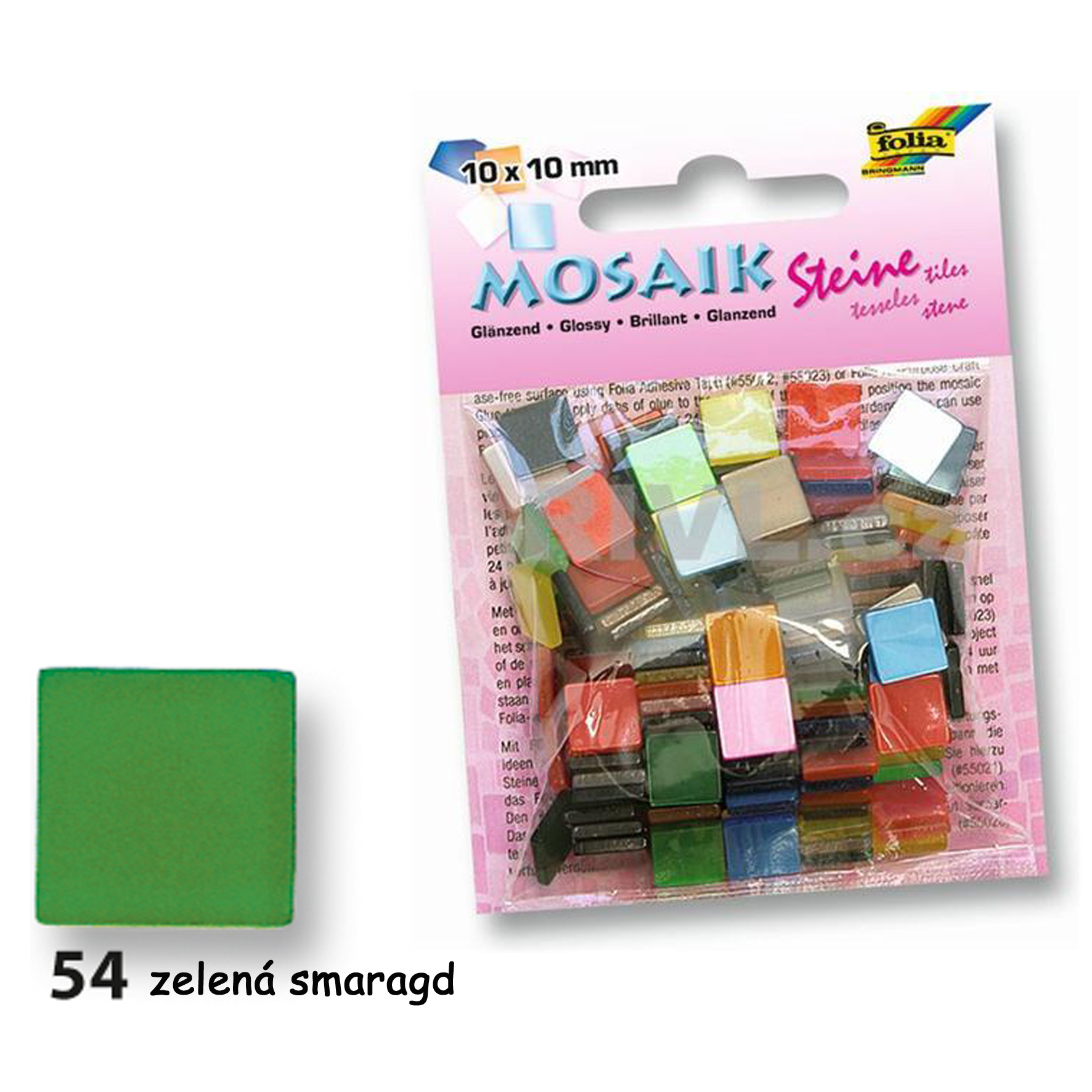 Mozaikové kamínky lesklé 10x10 mm 190 kusů - ZELENÁ SMARAGD
