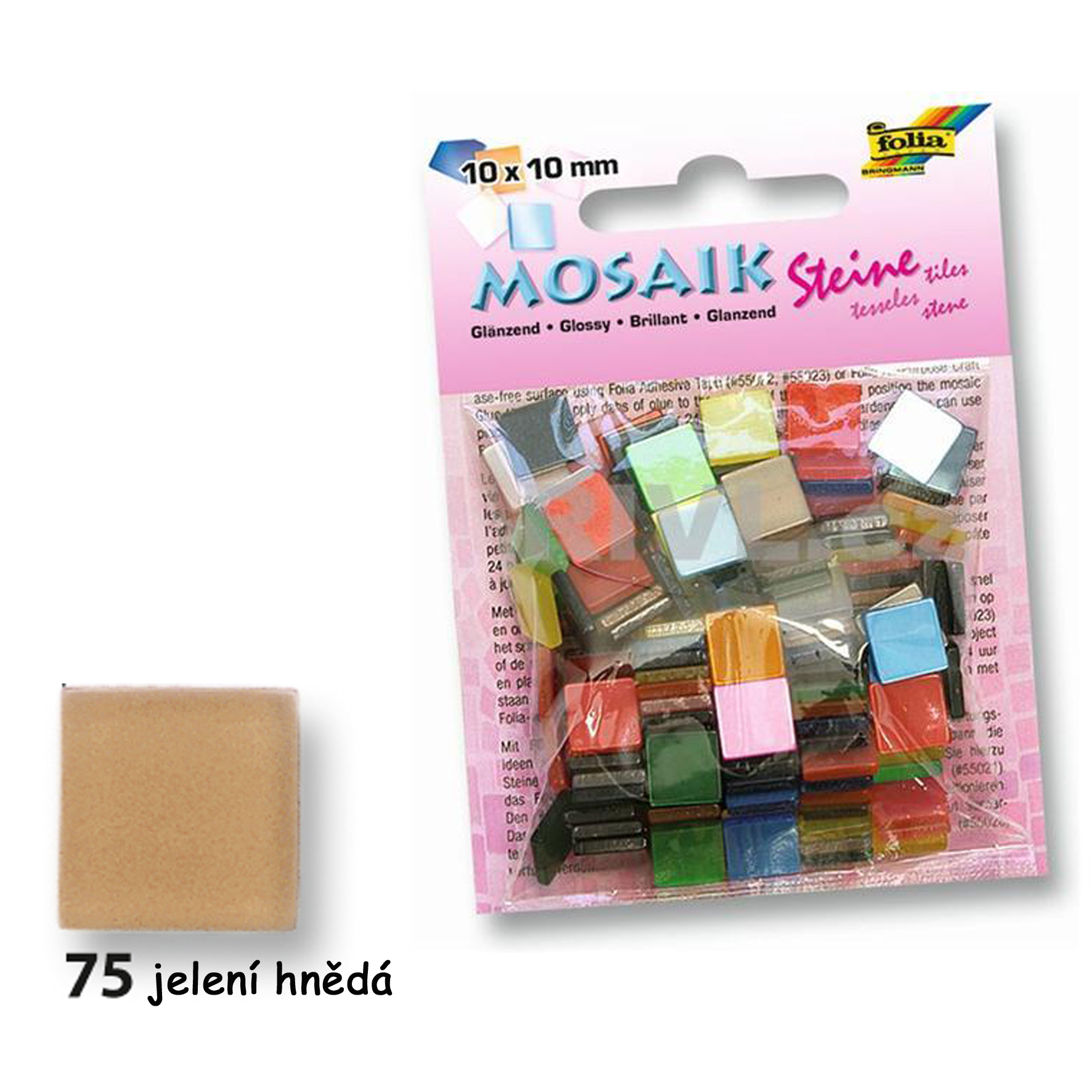 Mozaikové kamínky lesklé 10x10 mm 190 kusů - JELENÍ HNĚDÁ
