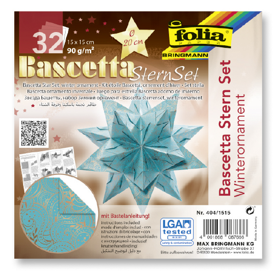 Bascetta - hvězda - "Zimní ornamenty" - 90 g/m2 - tyrkysová/měděná