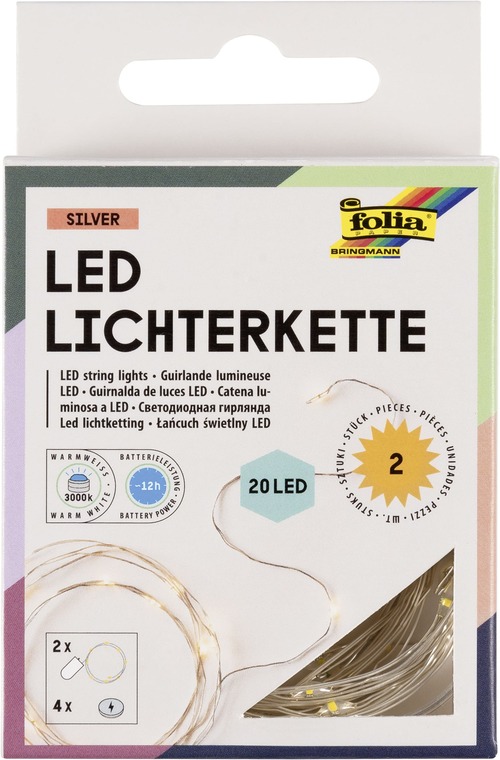 Dekorativní mikro LED světýlka – 2× 20 LED teplá bílá, flexibilní řetěz na baterie (2,2 m)