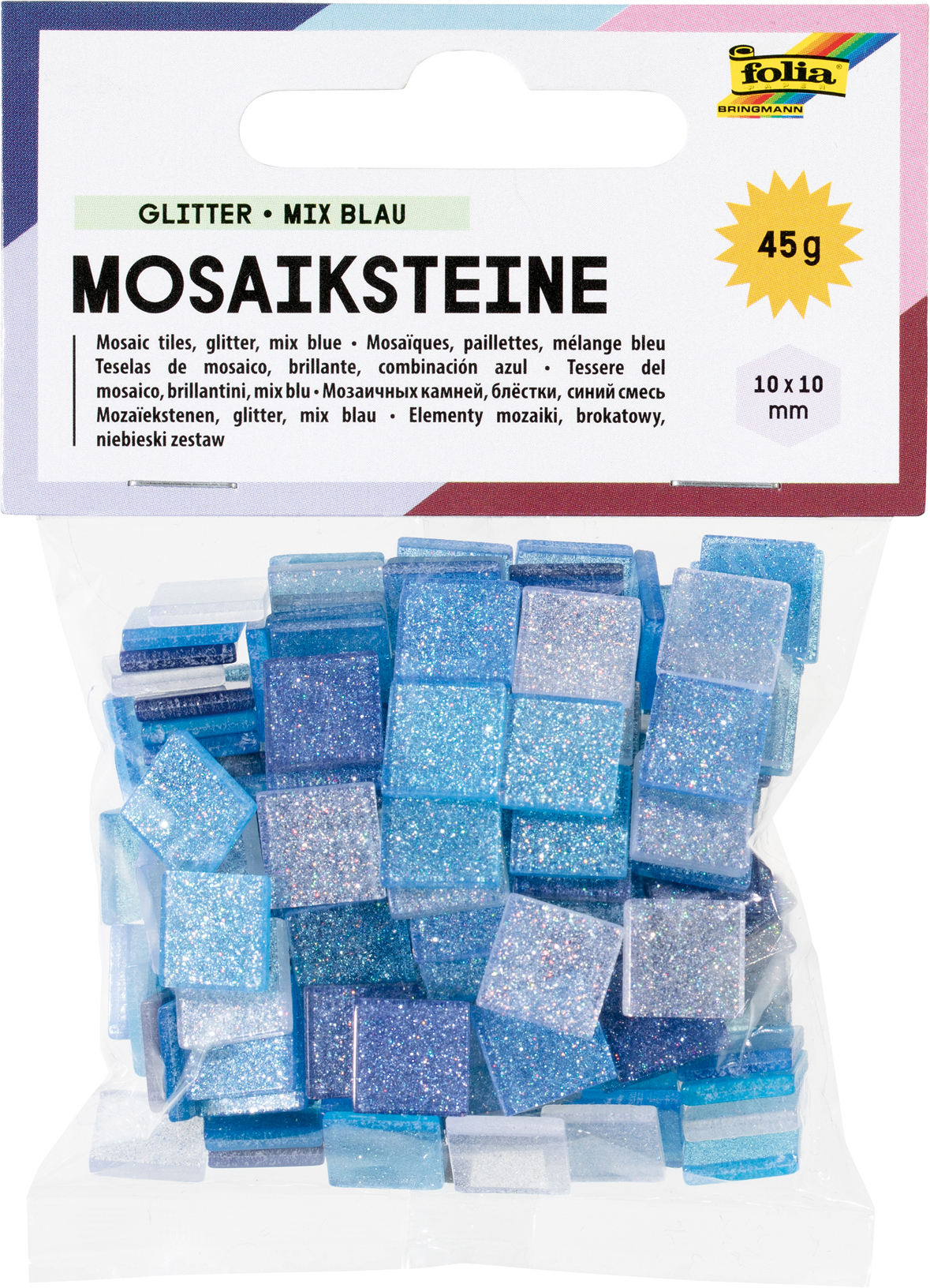 Mozaikové kamínky se třpytkami - 10 x 10 mm - 190 kusů