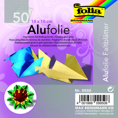 Origami papír 10×10 cm z alufolie – 50 archů, 5 barev 