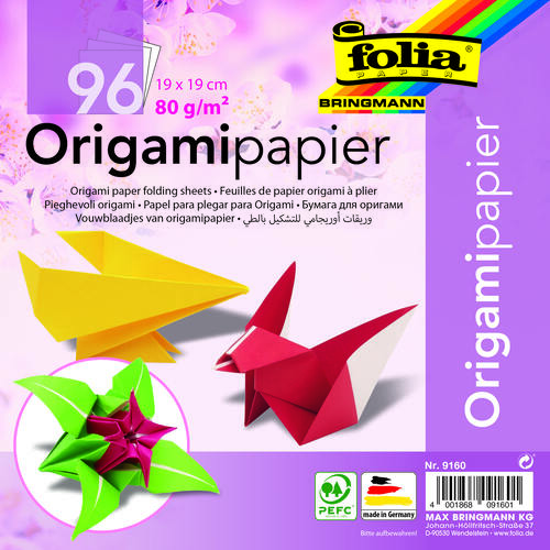 Origami papír 19×19 cm – 96 listů, 12 barev 