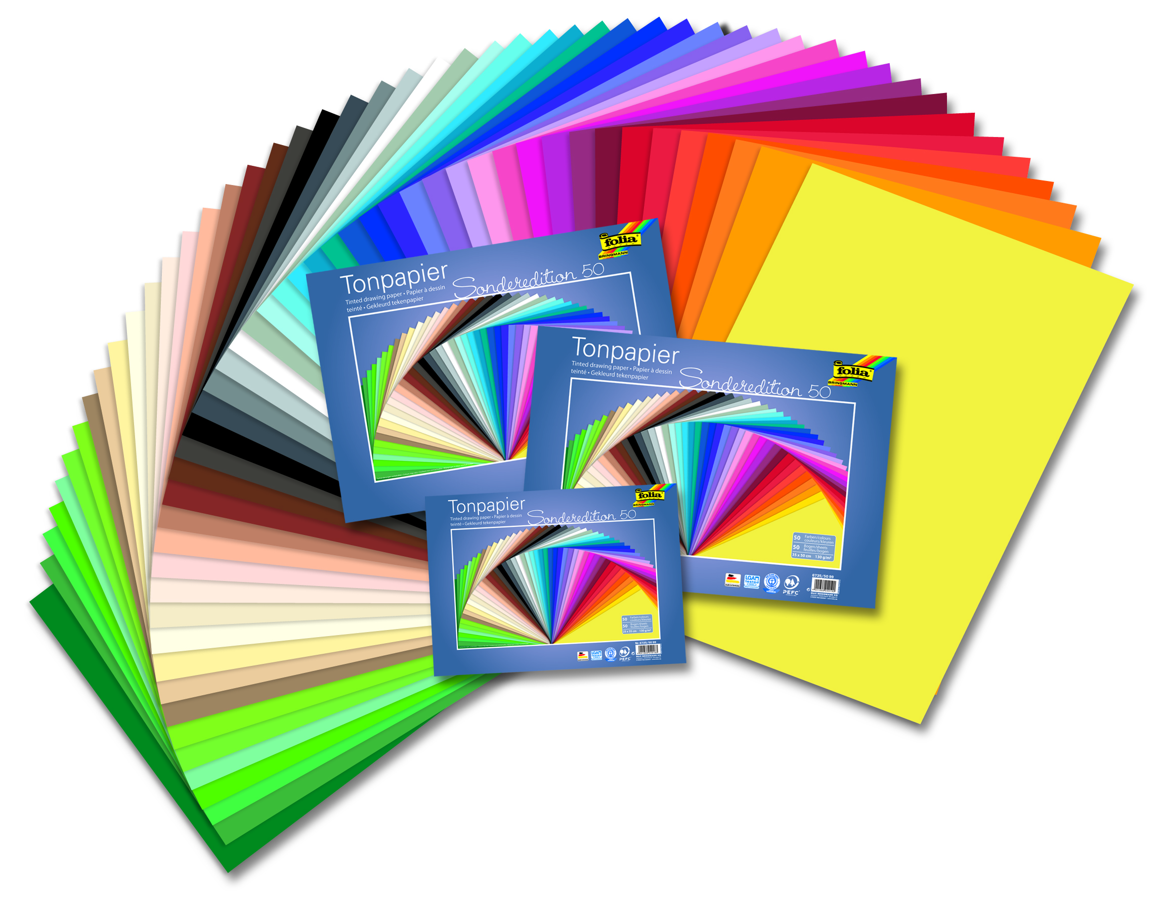 Barevný papír - 130 g/m2 - 50 listů v 50 barvách - 25 x 35 cm