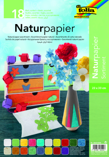 Přírodní papír - sortiment 18 listů, 23 x 33 cm, různé barvy a materiály
