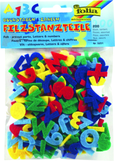 Filcová písmenka a číslice 200 ks v různých barvách