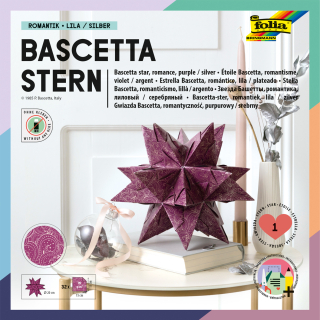 Bascetta - hvězda - "Zimní ornamenty" - 90 g/m2 - fialová/stříbrná